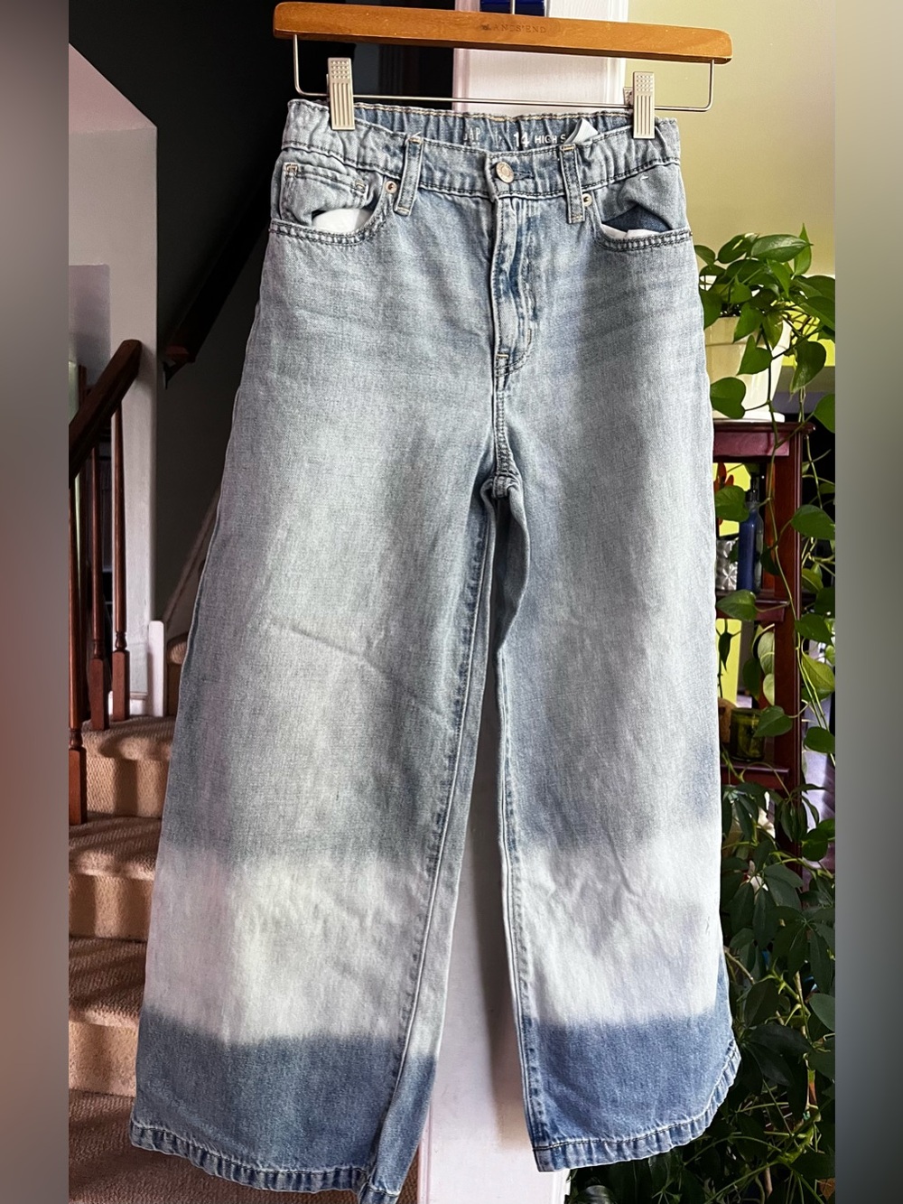 GAP Girls High Rise Ankle Colorblock Light Wash Jeans Size 14 Cotton Adjust
